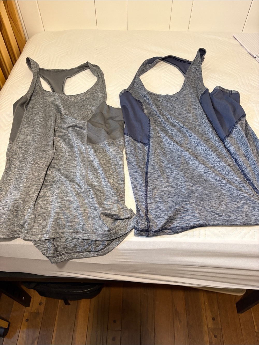 Xersion Heather Grey And Blue Heather Racerback Tank Tops with Mesh Inserts